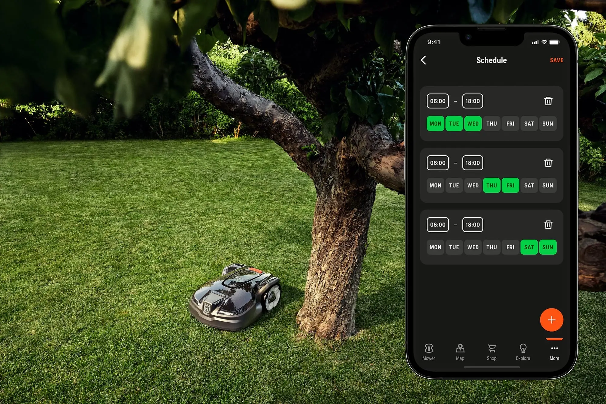 La app Automower Connect mostrando el robot en el mapa del jardín